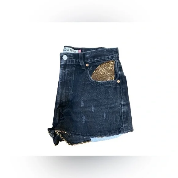 LEVIS REGULAR FIT 505 Black washed Customized Shorts - Picture 2 of 5